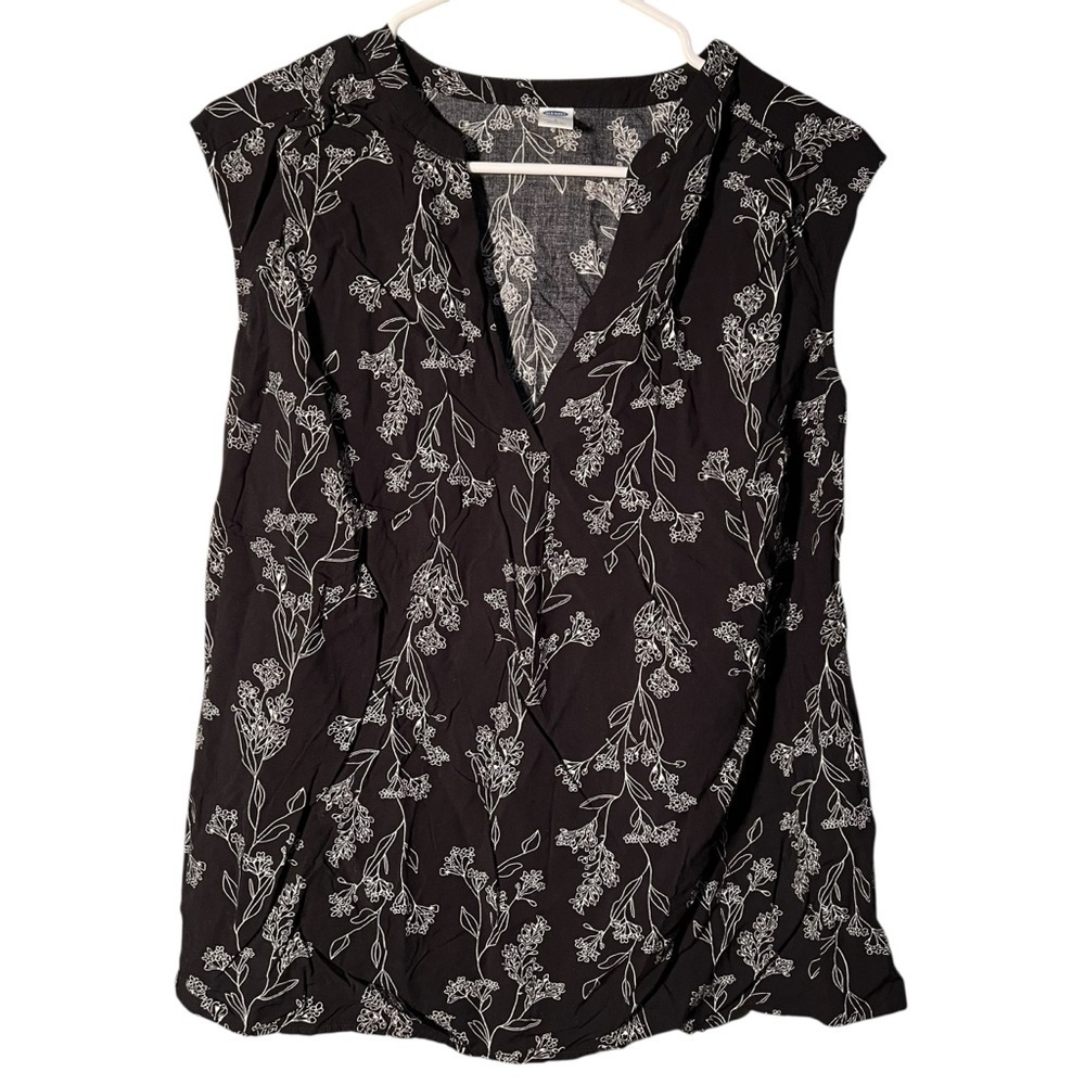 Old Navy Maternity Women's Size Small Sleeveless Split Neck Blouse Black Floral